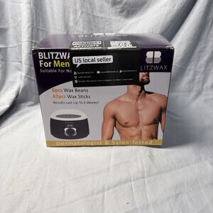 BLITZWAX Waxing Kit for Men, Hard Wax Warmer w/6 Wax Packs, Full Body Wax (BB3)